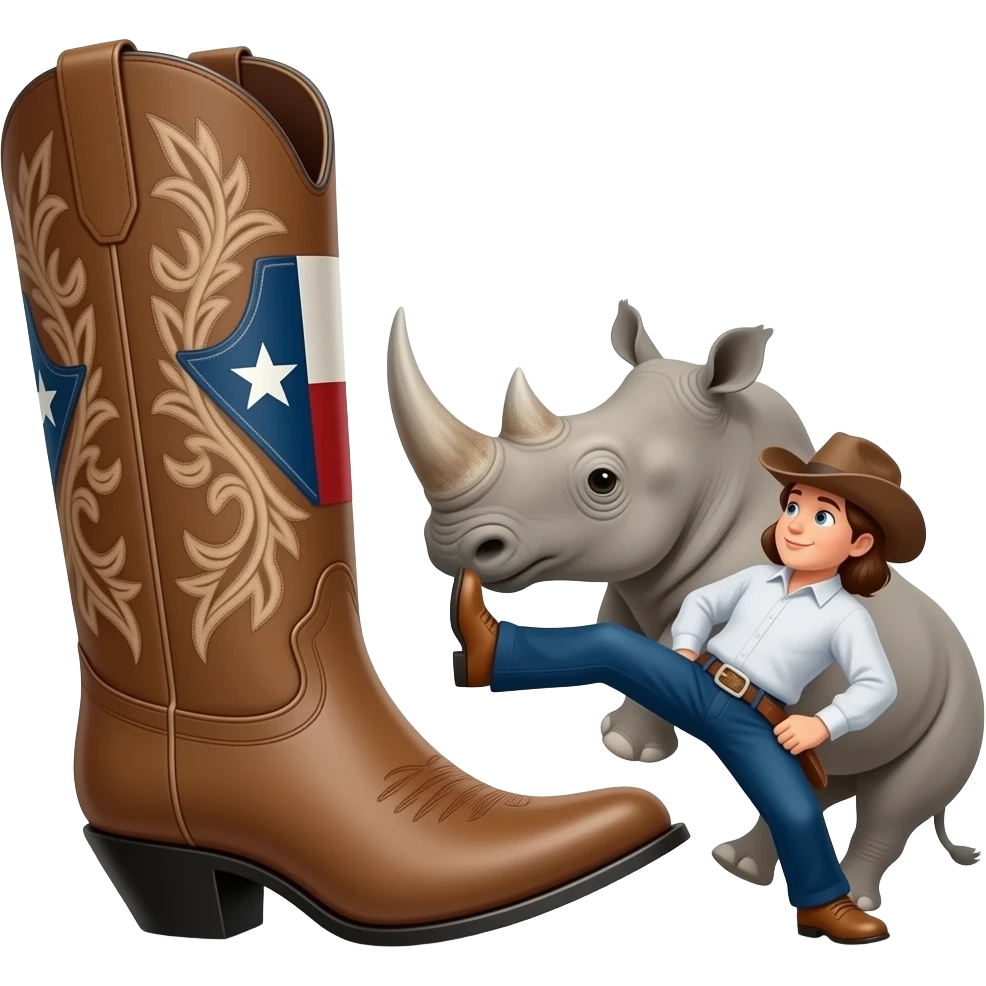 Big texas cowboy boot kicking a rhino emoji