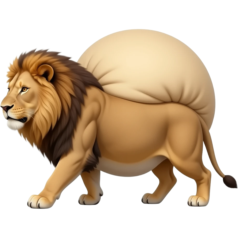A reality lioness,trying to walk normally,but her huge overstuffed tummy rolls side to side,the lioness ate way too much,she became so fat,she has the biggest pot belly. emoji