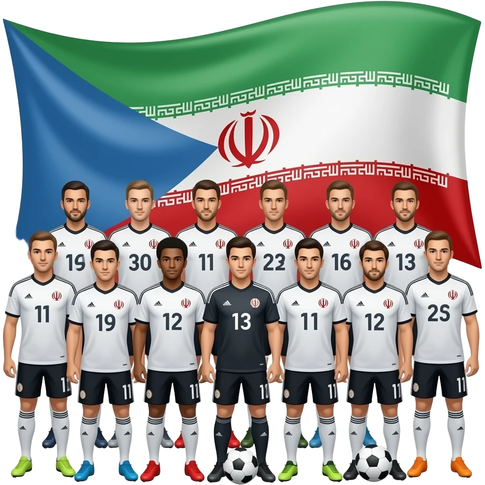 پرچم ایران با عکس تیم ملی فوتبال.  بزرگ باشیر emoji