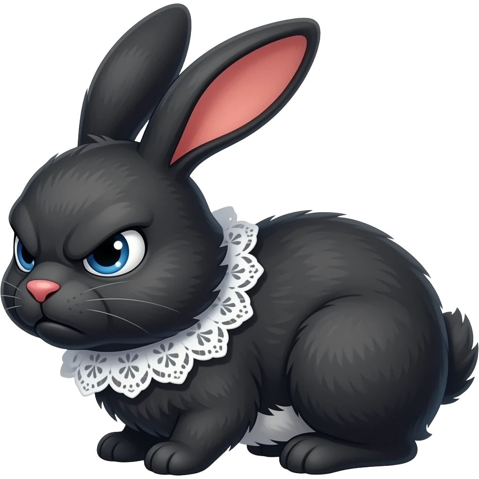 A black bunny with a white lace angry emoji