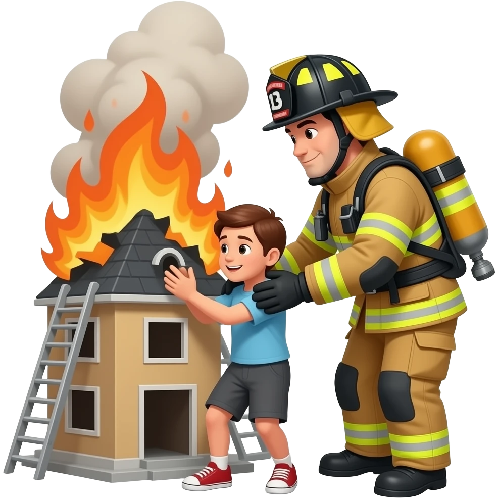 fire fighter saving a person from a burning building emoji