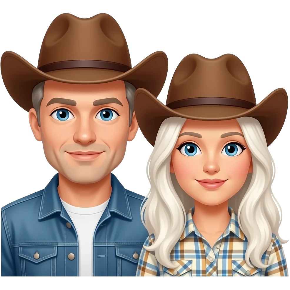 Emoji of man and woman in brown cowboy hats with long white hair emoji