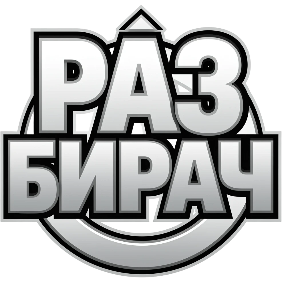 twitch emote text only, “РАЗБИРАЧ” in smug sarcastic font, chaotic gamer meme energy, thick black outline, transparent background, ultra readable, 7TV style emoji