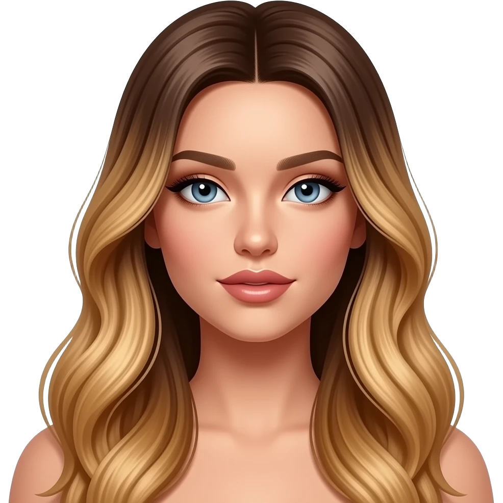 Luxury 3D girl emoji, glamorous makeup, long sleek blowout hair with honey blonde balayage, lightly tanned skin, glossy nude lips, soft lighting, chic Instagram aesthetic, ultra realistic. emoji