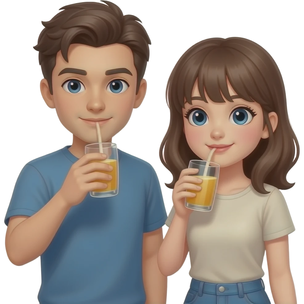 음료 마시러 온 앞머리가 있는 남친과 여친 emoji
