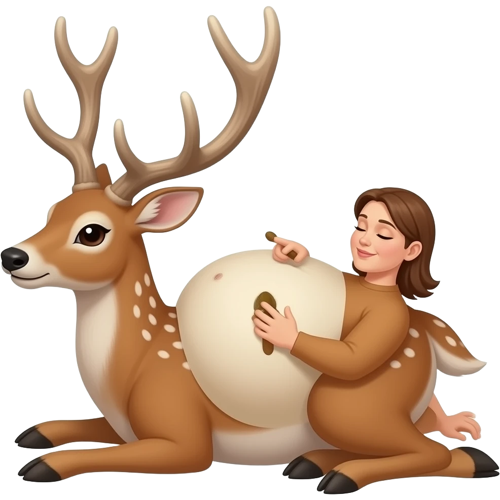 A female deer/doe is sprawling on her back unable to move,she got stuck by her own massive obese tummy,couldn’t even try defend her bellybutton from fingering tickling pokers,she is that Fat,She is too full for fun right now,that deer is going to pop. emoji