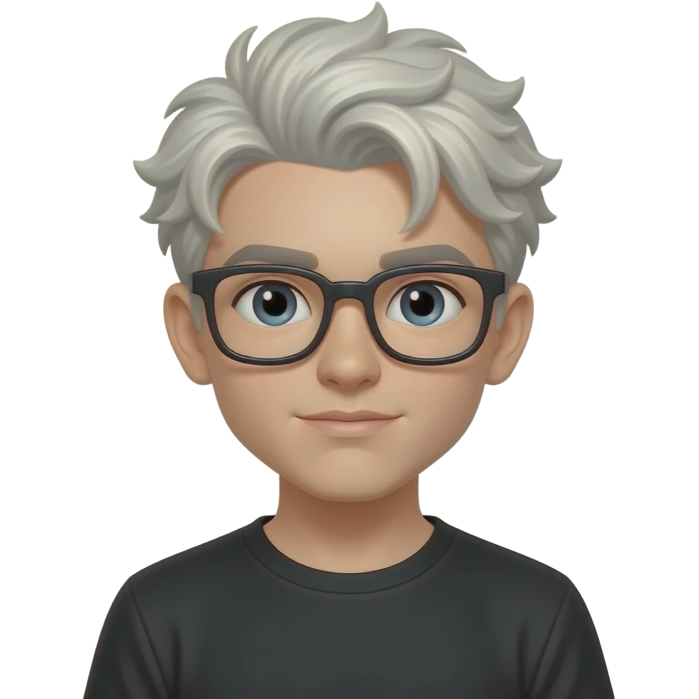 bleached teenager fluffy hair black glasses and black tee emoji