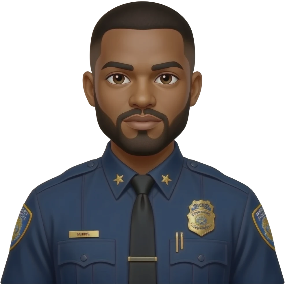 medium complexation black officer with beard and mustache and tapper haircut and BART police uniform, no stars emoji