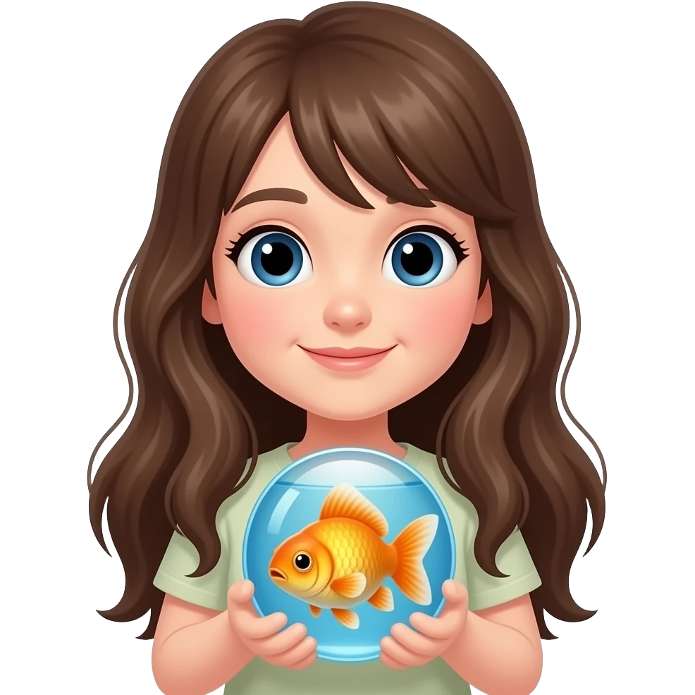 Long haired Girl holding goldfish emoji