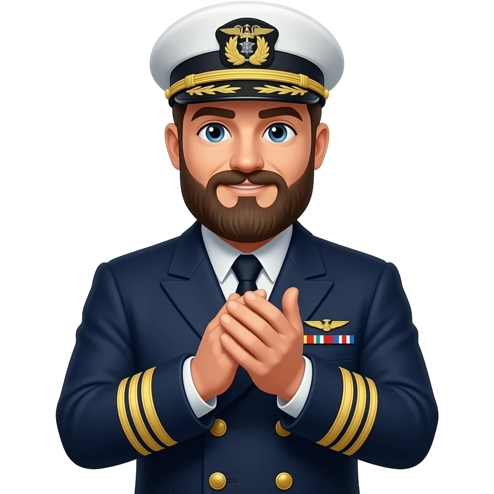 fleet captain with beard, clapping, white cap emoji