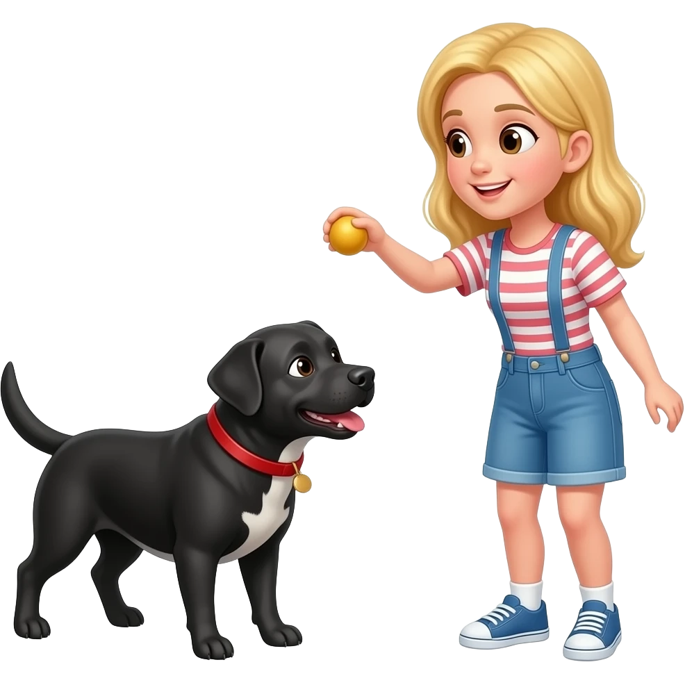 Blonde girl playing fetch with black pit x Labrador dog emoji