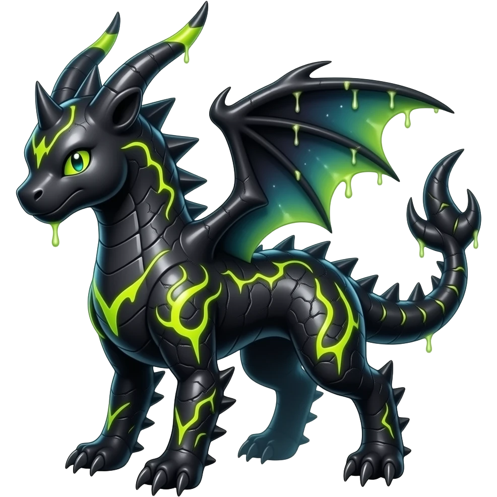 Shiny edgy spiky oily poisoned glittery black with neon-markings Salandit-Salamence-Ekans-Seviper-Rapidash-Salazzle-Fakemon-hybrid emoji