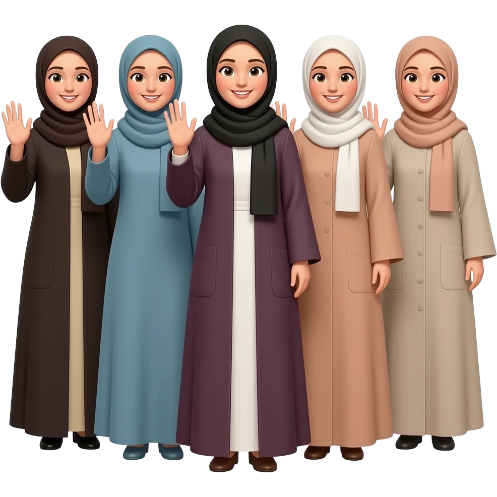 hijabi women wearing abaya are saying goodbaye with hands emoji