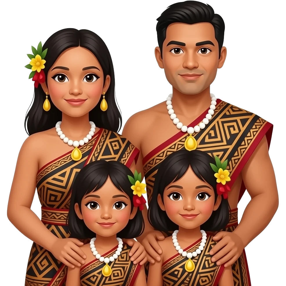 Tongan parent with 2 young children emoji image with mom and traditional clothes husband too emoji