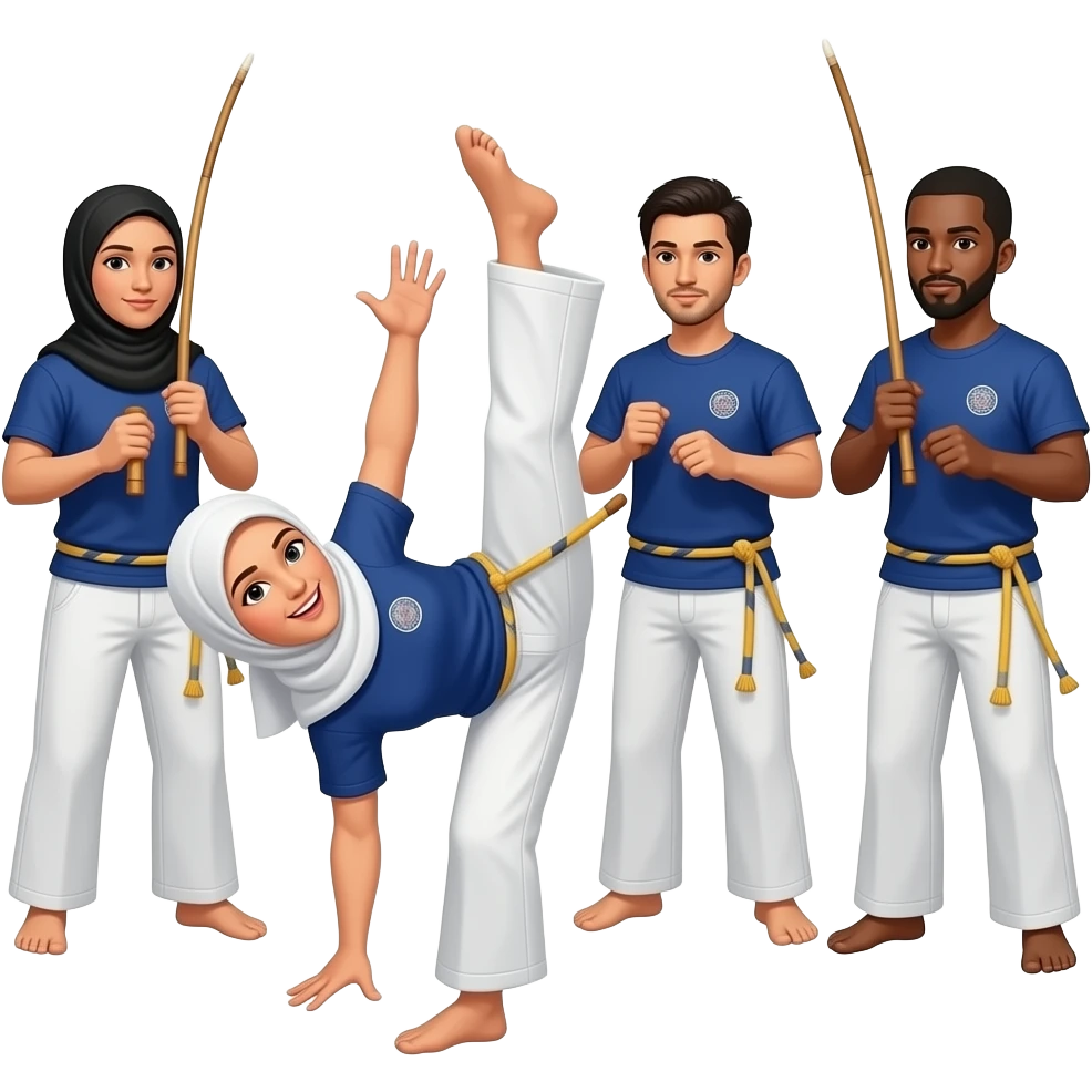 Crie uma muçulmana capoeirista, jogando com outros capoeiristas emoji