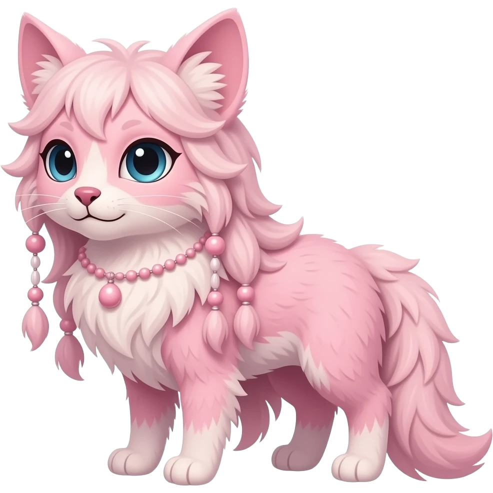 Fuzzy slim oriental feathery long-haired beaded mane cozy rosy aesthetic feathery feminine Rosy beautiful emoji