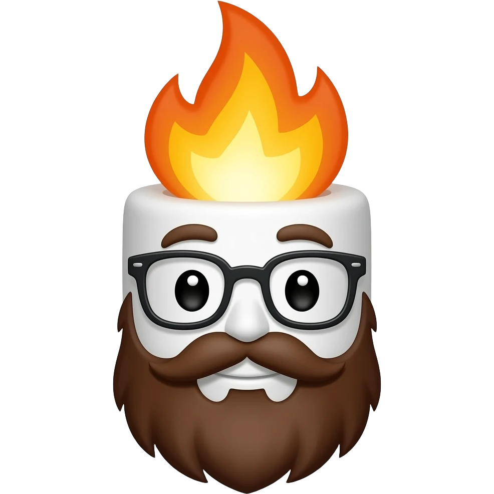marshamallow on fire with a brown beard and glasses emoji