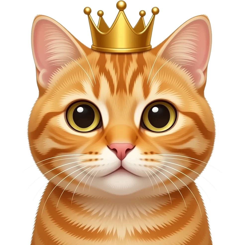 Realistic looking Orange tabby no white king with crown face only emoji