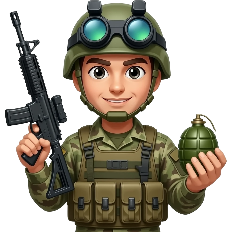 an army spy with night vision and rifle while hold a grenade emoji
