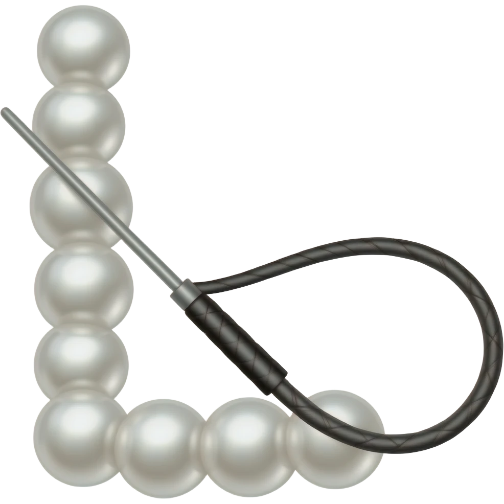 The letter L in pearl with a whip emoji