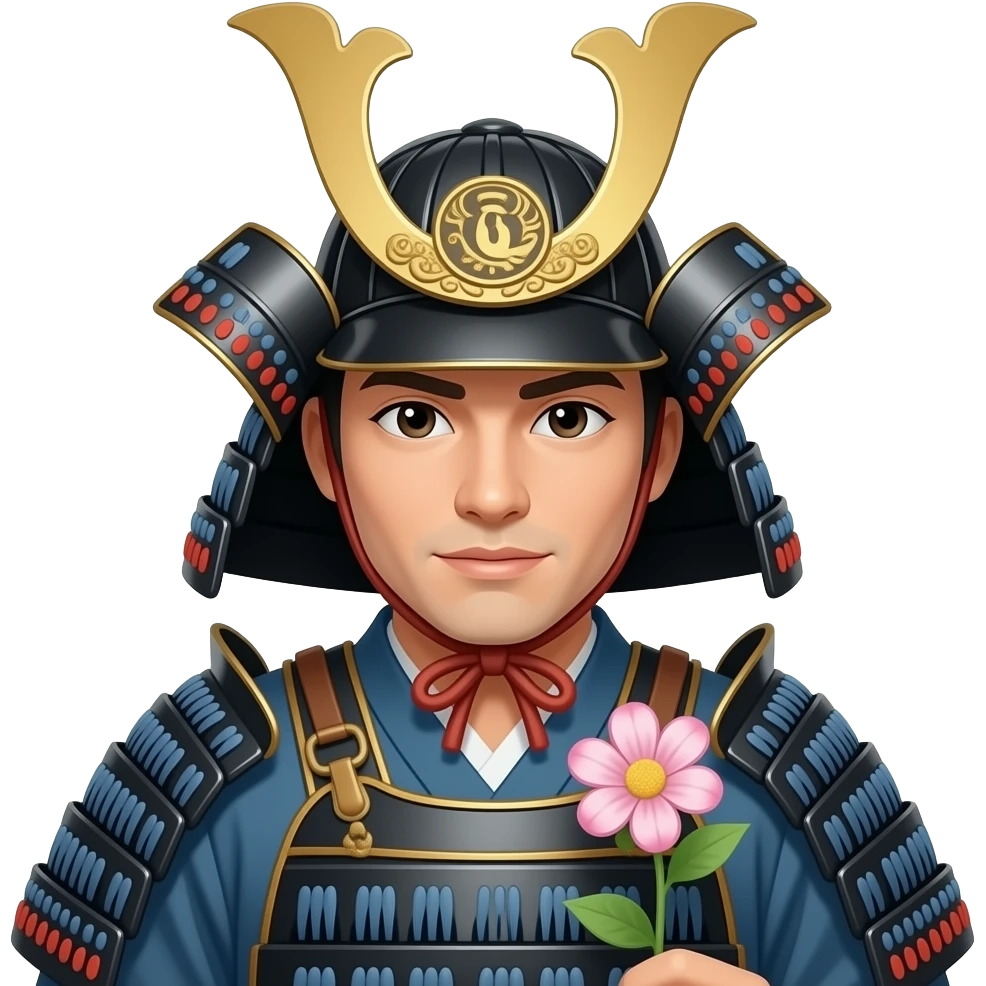 Самурай тримає квітку emoji