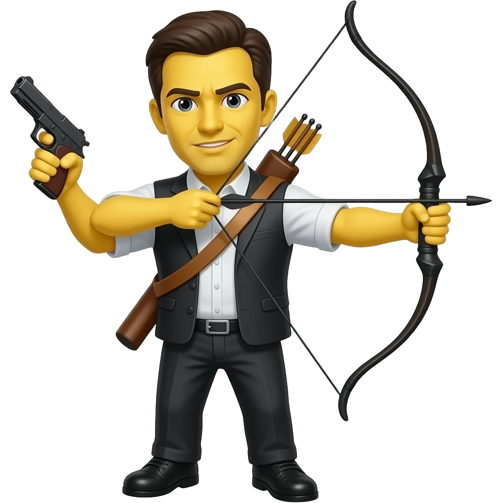 A Murderer with a black bow and a gun with a bow in the hand yellow person emoji