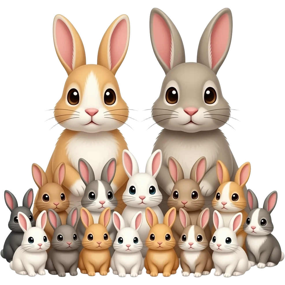 🐇🐇. Огромная семья кроликов где очень много маленьких крольчат и два взрослых кролика emoji