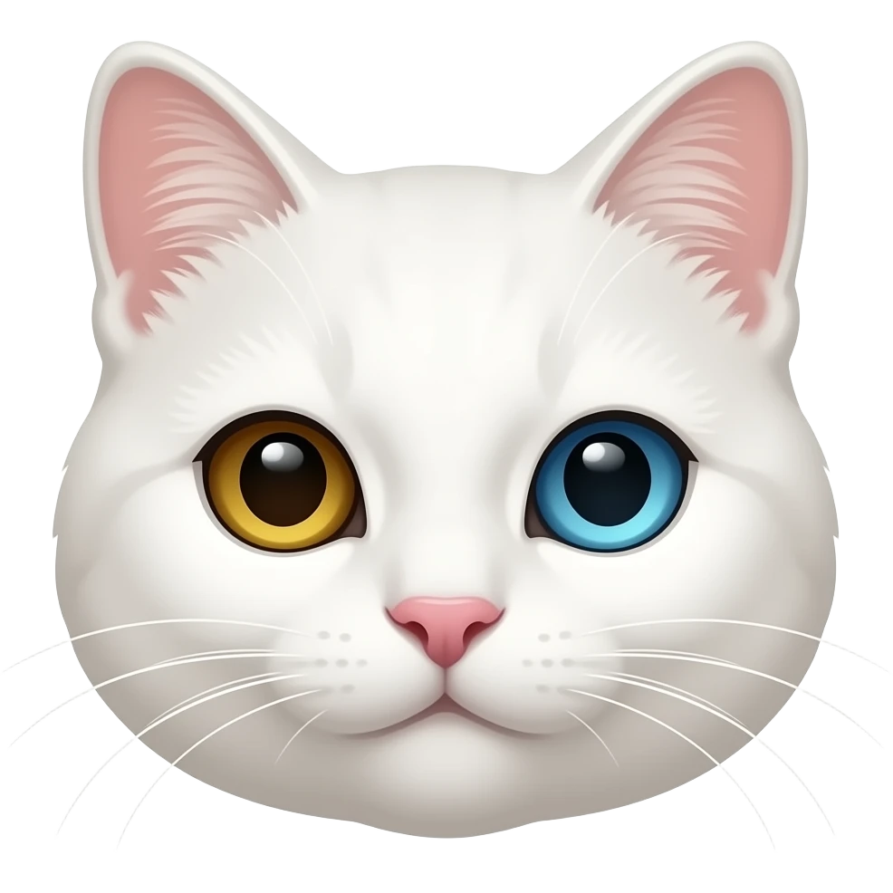 Белый кот с разным цветом глаз. Левый глаз карий,правый голубой emoji
