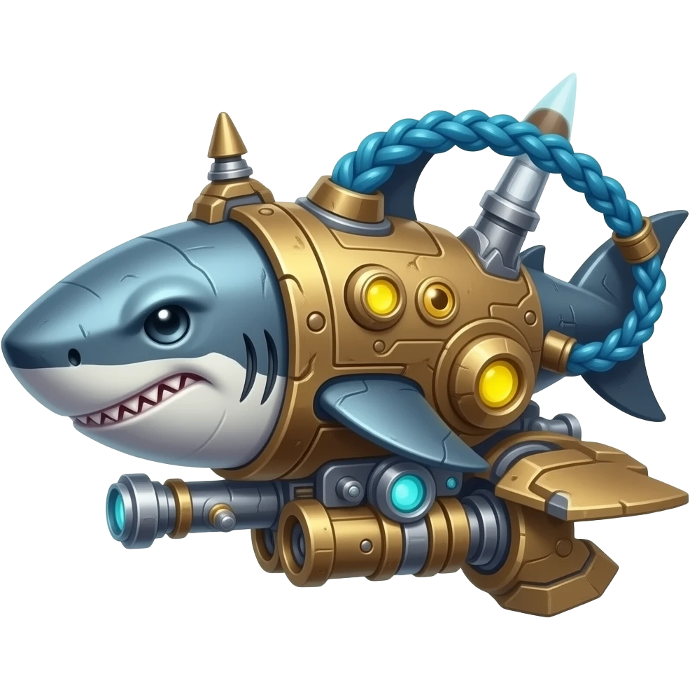 a rocket launcher but with the shape of a shark, similar to the one Jinx a character from league of legends use, make the shark like a machine, and be sure it also looks like a rocket launcher emoji