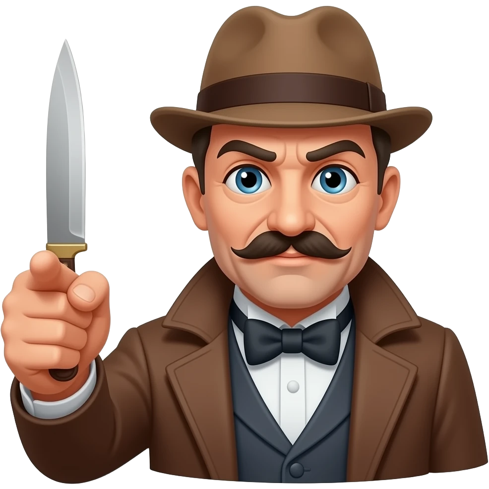 haz a Hercule Poirot senyalando a una persona con un cuchillo detras emoji