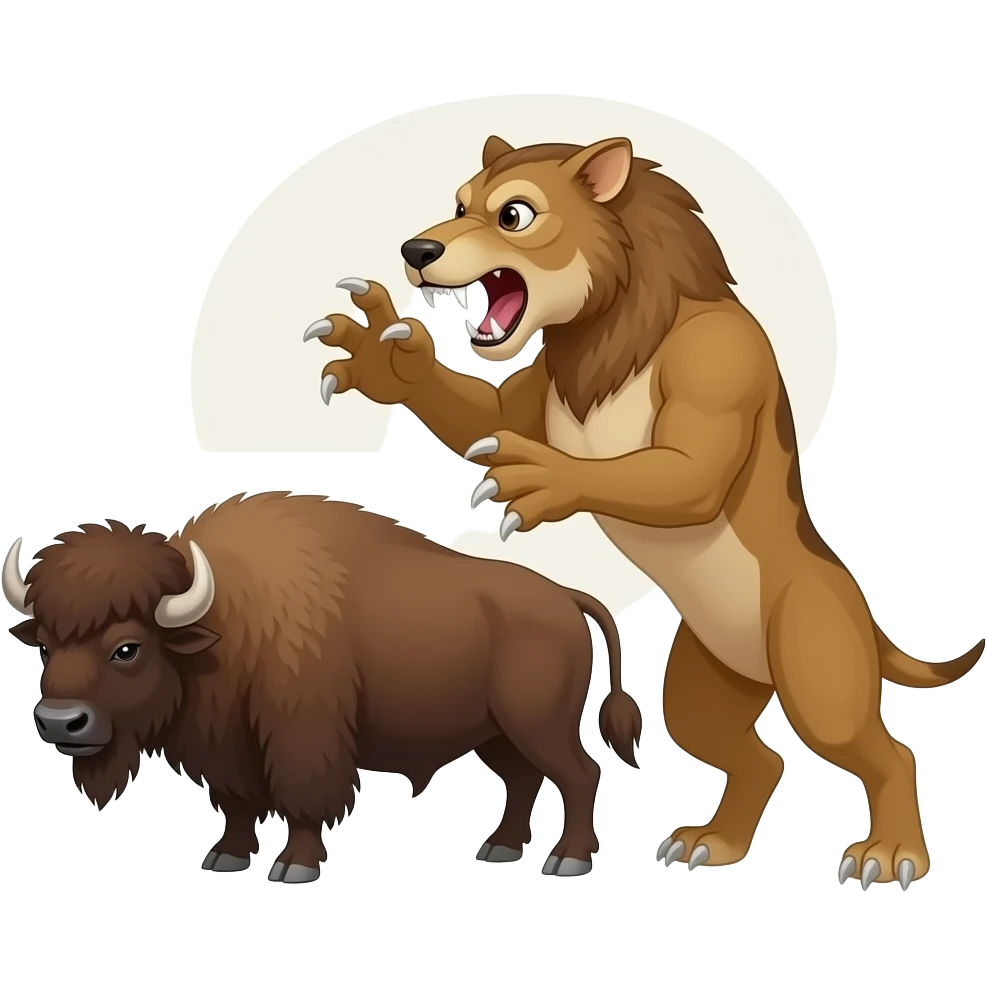 Smilodon pounce and bison asks a question emoji