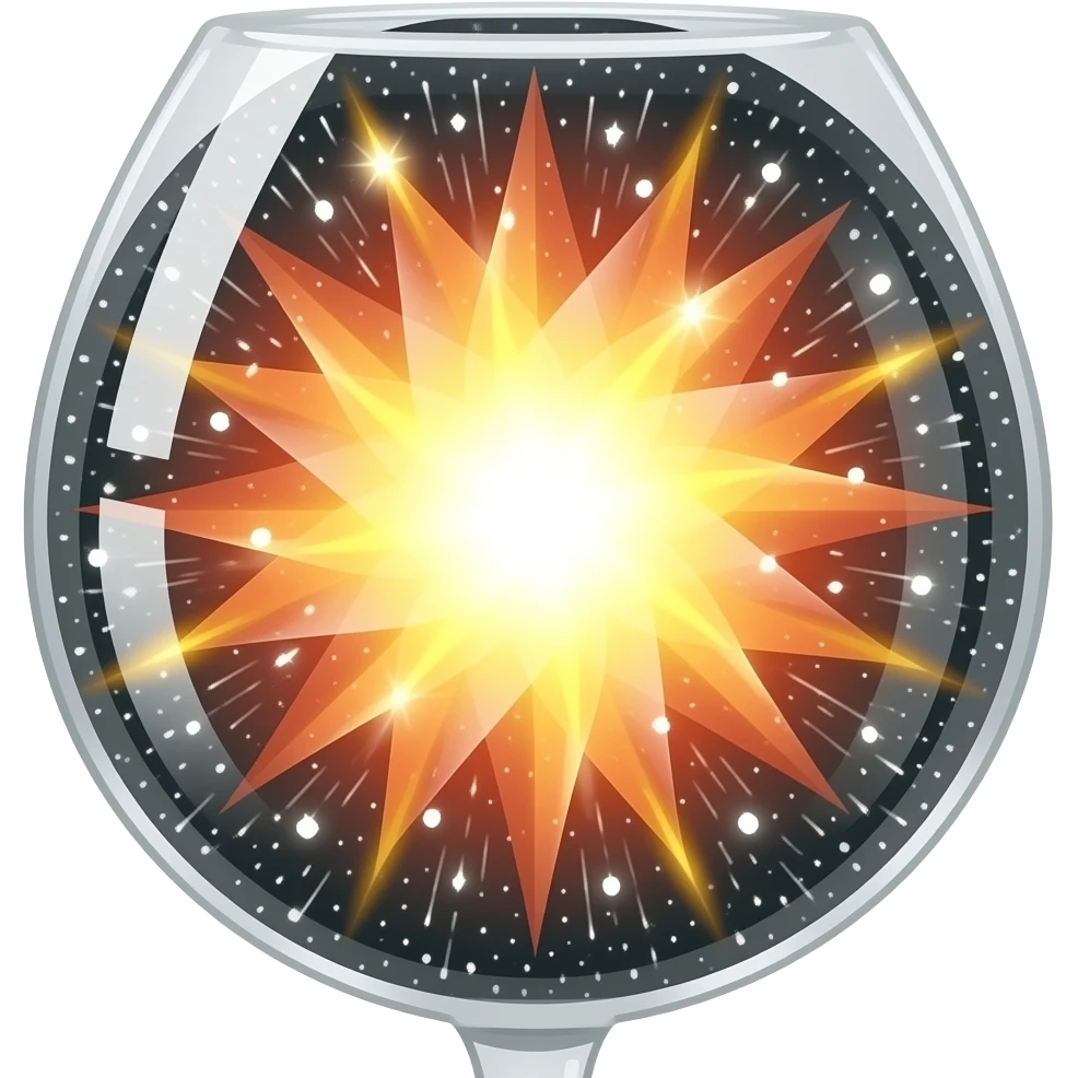 Hyper-realistic, Supernaova inside a champagne glass, cinematic lighting, Ultra real emoji