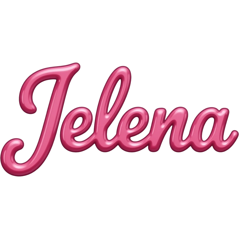 barby pink glossy letters capital uppercase Jelena in a cursive style emoji