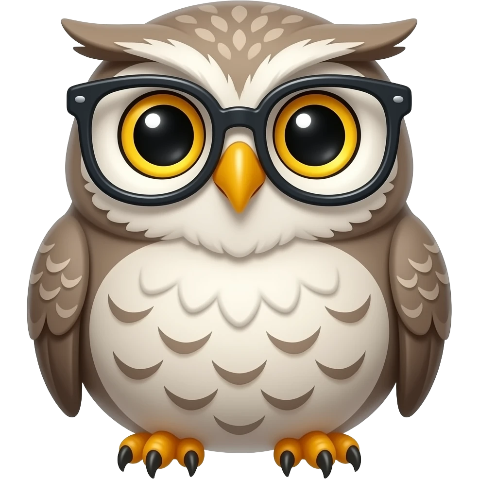 Smart fat owl wearing glasses emoji