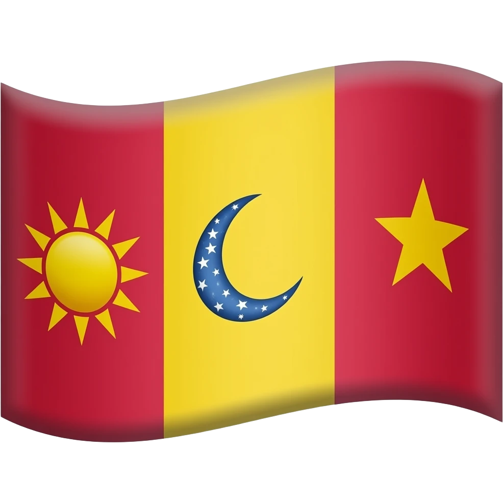 Bana bir bayrak yap yanlar kırmızı olsun ve orta kısmı sarı olsun bayrağın sarı renginin içinde solda güneş sağda bir yıldızlı hilal olsun emoji