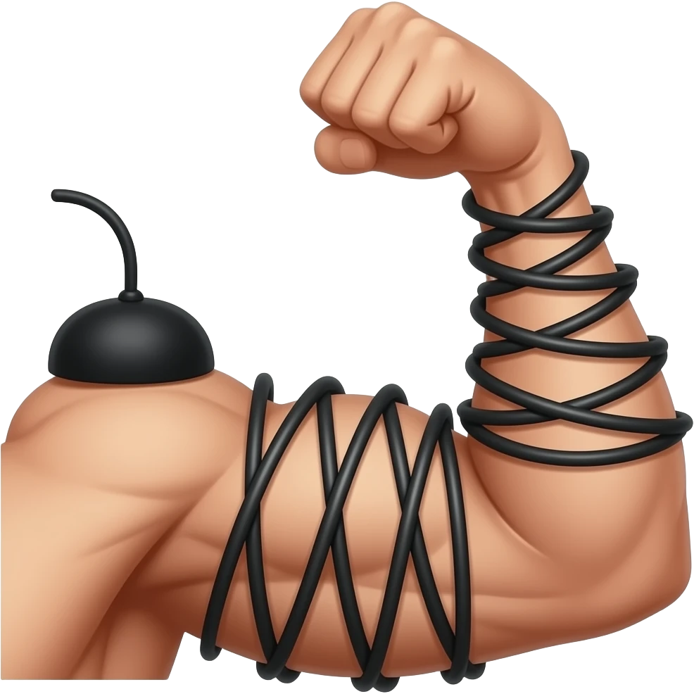 Flexed bicep with black phylacteries spiral wrapped around the arm with the black tefillin box on the top of the bicep💪➰⬛️ emoji
