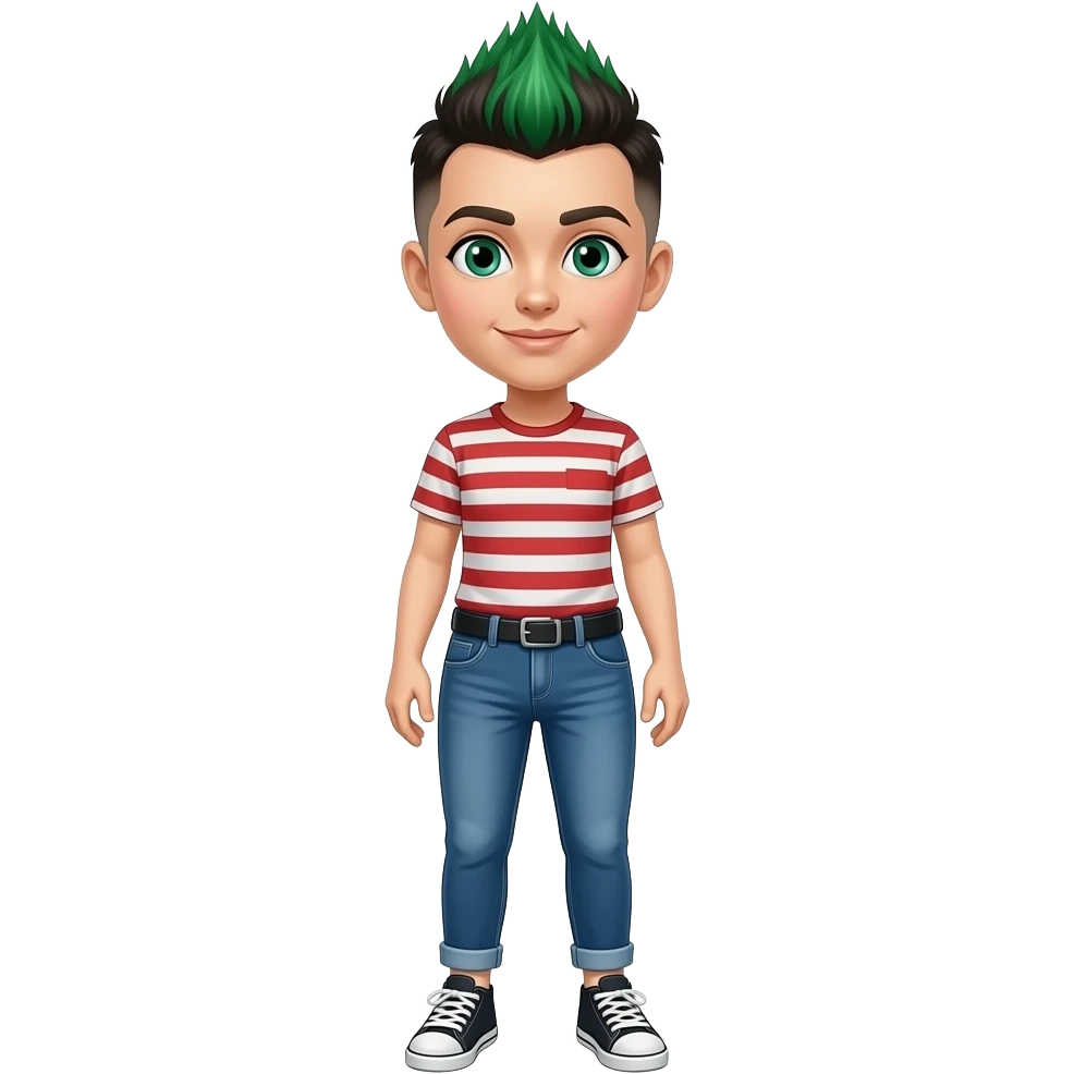 Create a pixie cuts mohawk green female with full body emoji