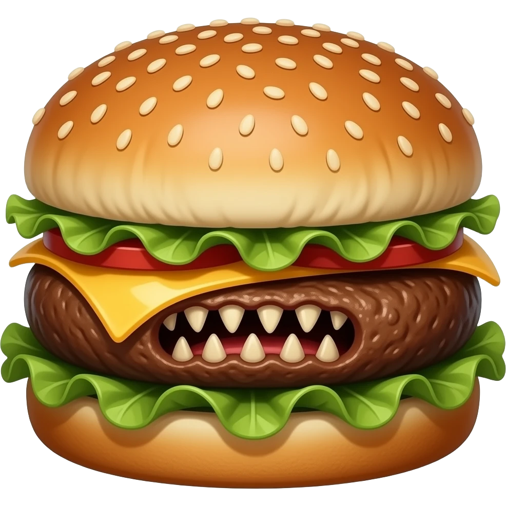 rotten burger with monster face emoji