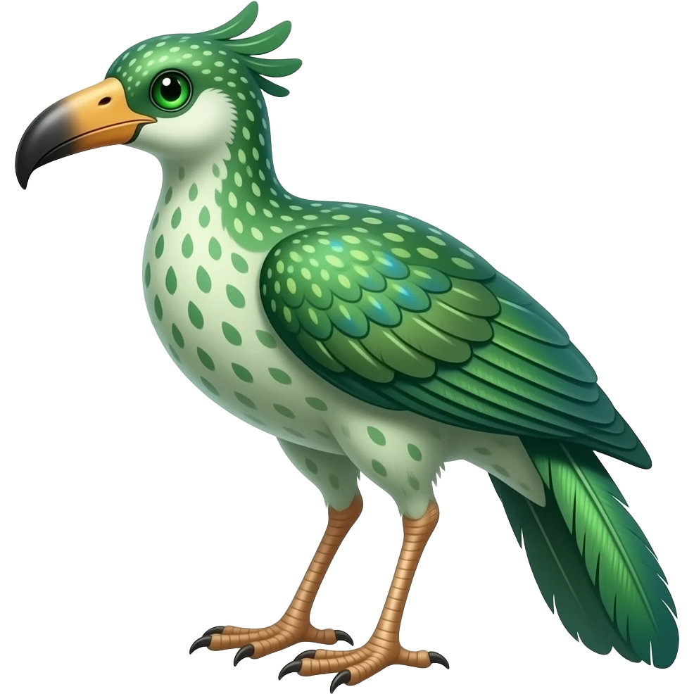 Feathery speckled flecked Japanese oriental asian painted Greenish beautiful handsome gorgeous aesthetic colorful vibrant Vernid-Trico-species-Fakemon-creature by LiLaiRa, 4 legs, 1 tail, random markings, (full body) emoji