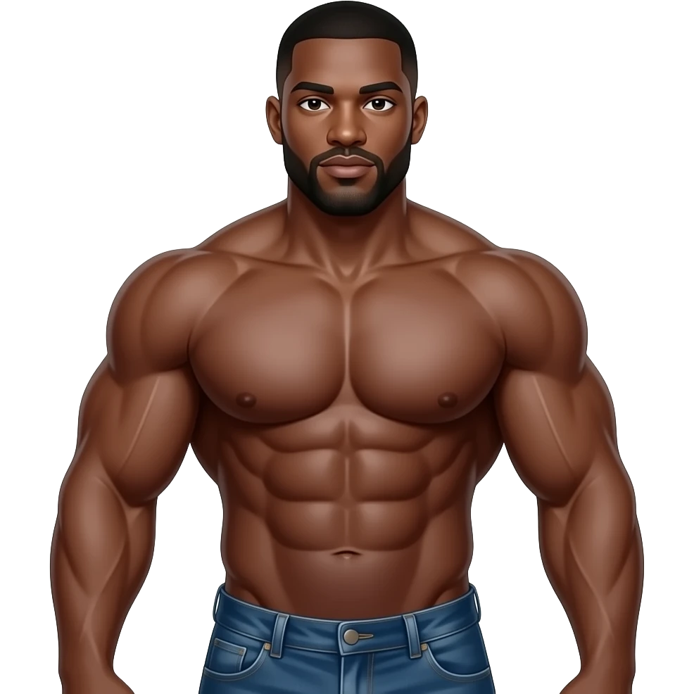 A big black man with no shirt on with muscles emoji