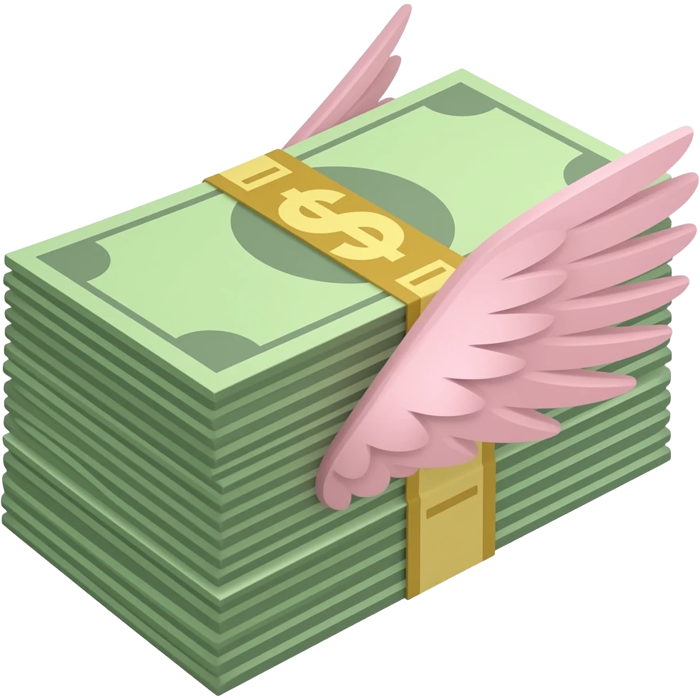 stack of cash with pink wings emoji