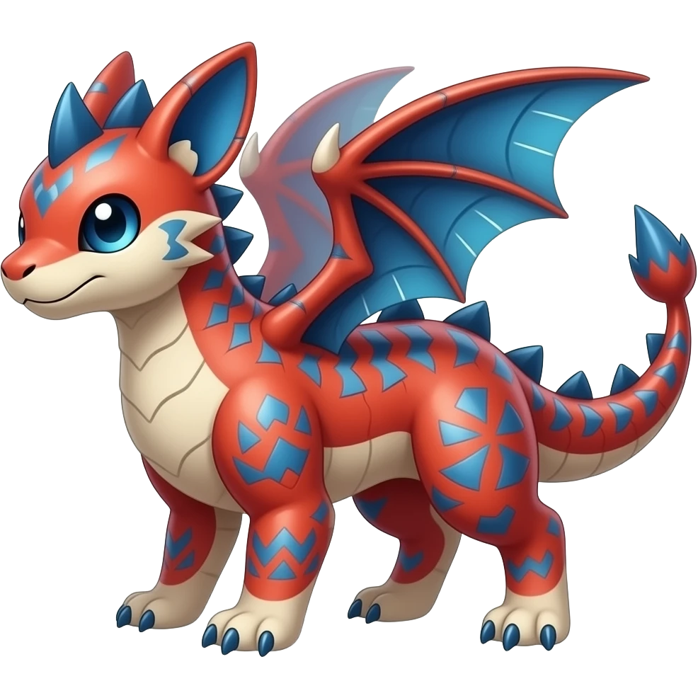 scaly shiny feathered spiky patterned tribal-patterned digitigrade quadrupedal Red and blue Vaporeon-Salandit-Toothless-hybrid emoji