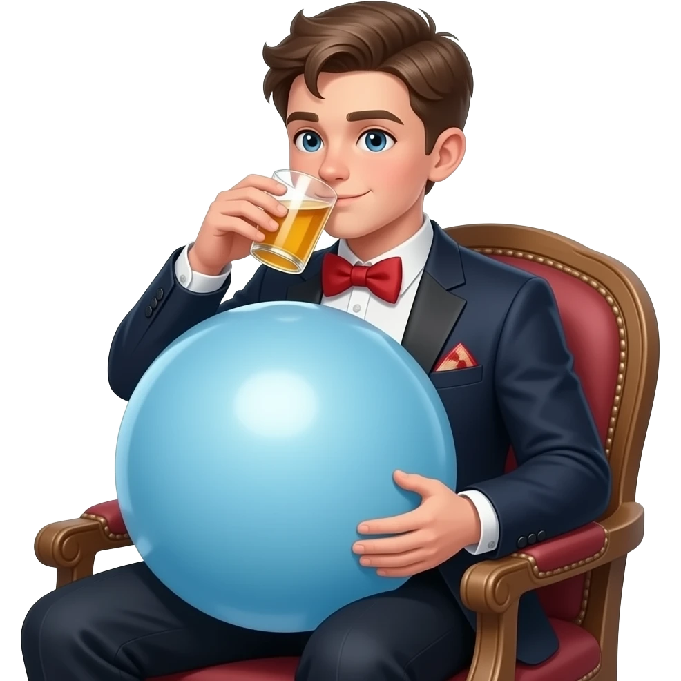 chłopak 14 latek z super super super super super super super super super super super super super super super super super super super super super super super ekstremalnie max ogromny brzuch jak balon brzuch ma kształt jak kula elegancko ubrany sieci na krześle i pije emoji
