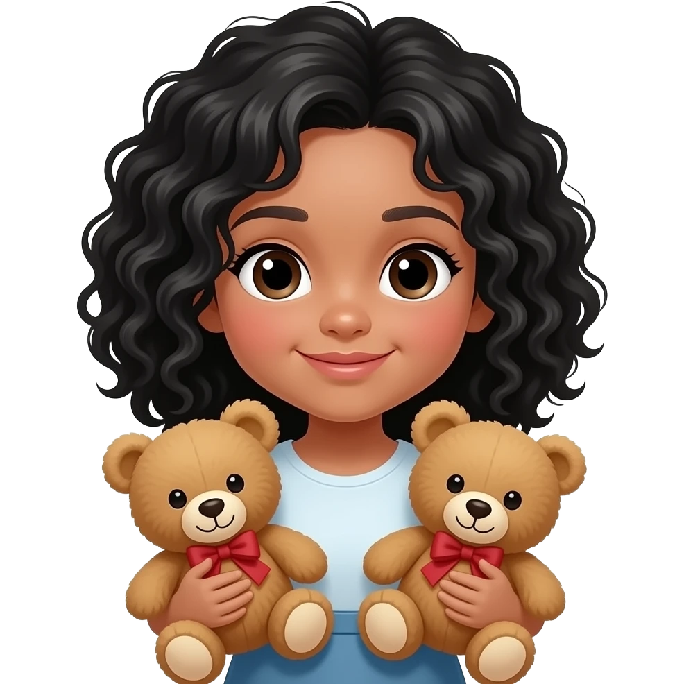 cute black curly hair girl holding teddy bears emoji