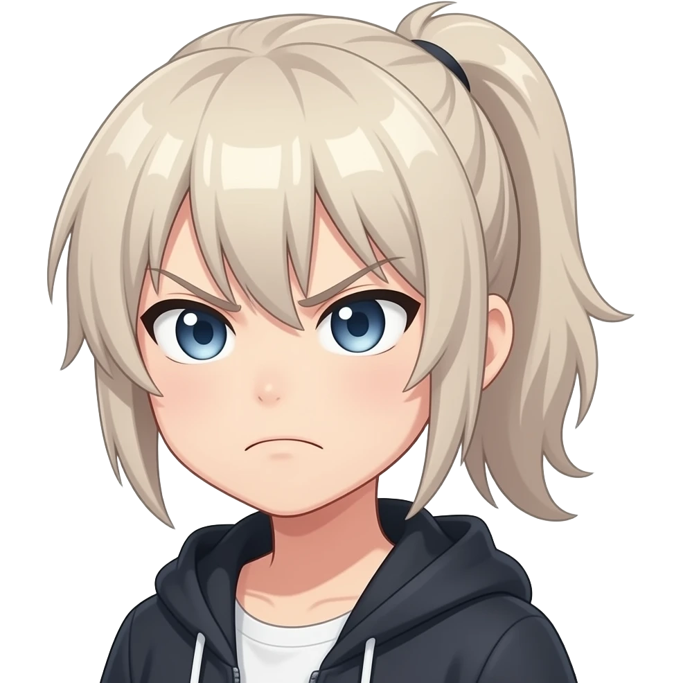 pouting amine angry light hair ponytail androgyne emoji