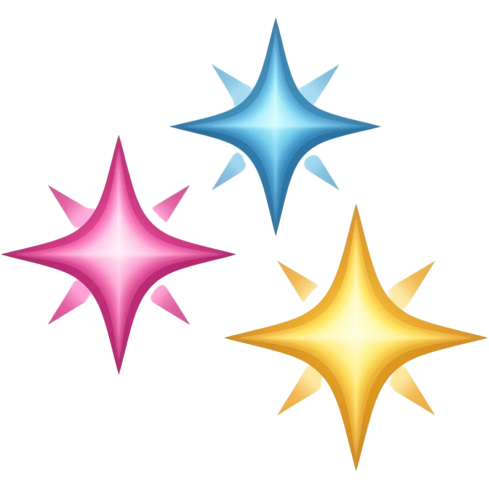 three sparkles pink blue and yellow emoji