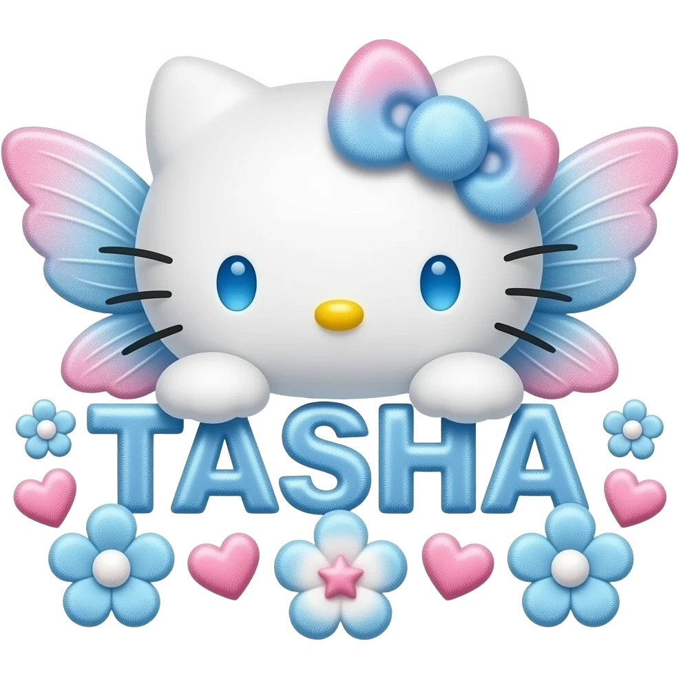 White velvety fur 3D hello kitty head with blue pink gradient 3D flower ...
