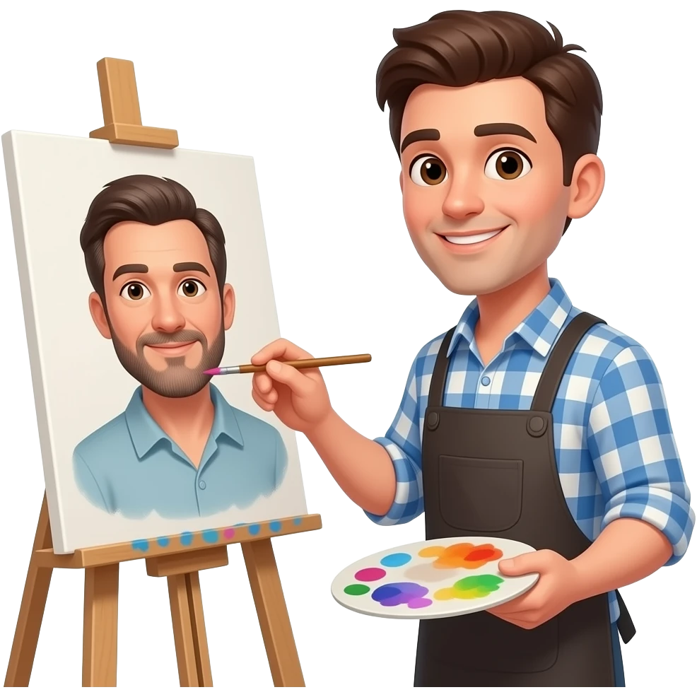 Ein  Mann um die 22 soll ein Mann um die 40 malen, der ältere Mann poast für ihn und er malt ihn dabei emoji