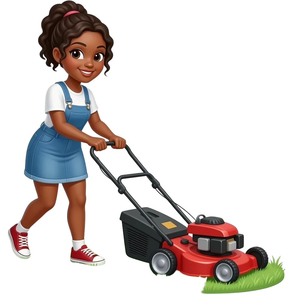 A black women cutting grass  with a lawnmower emoji