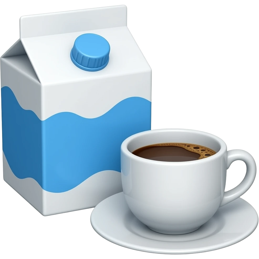 A box of milk on the middle rear，and a cup of coffee on the right front emoji